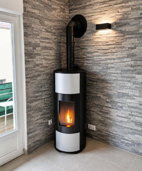 Poele a granules rond HALO noir et gris