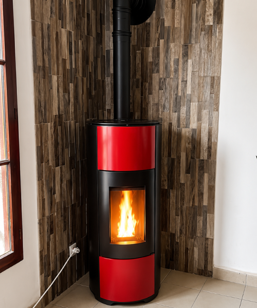 Poele a granules rond HALO noir et rouge