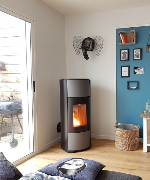 Poele a granules rond HALO gris